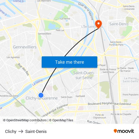 Clichy to Saint-Denis map