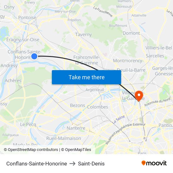 Conflans-Sainte-Honorine to Saint-Denis map