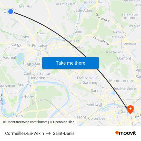 Cormeilles-En-Vexin to Saint-Denis map