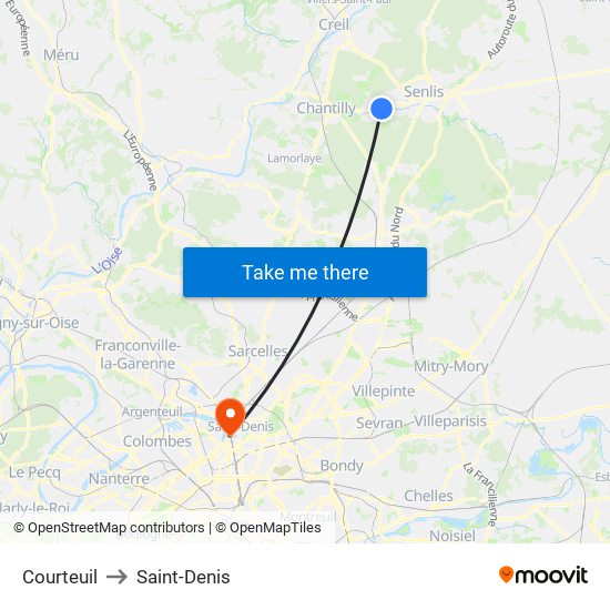 Courteuil to Saint-Denis map