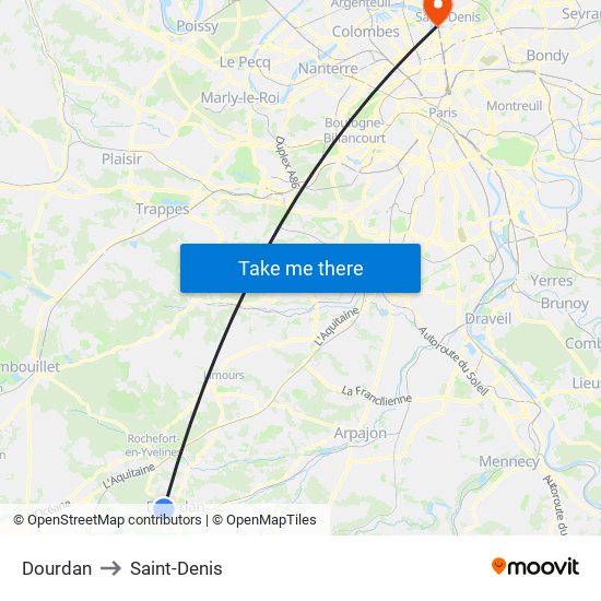 Dourdan to Saint-Denis map