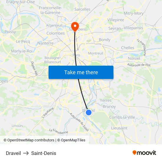 Draveil to Saint-Denis map