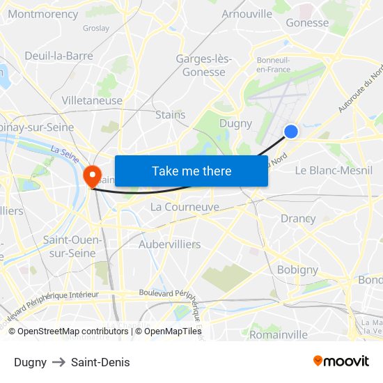Dugny to Saint-Denis map