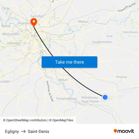 Egligny to Saint-Denis map