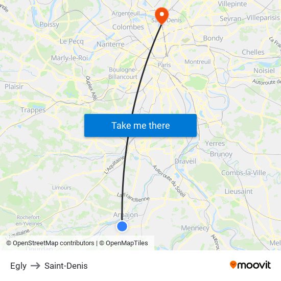 Egly to Saint-Denis map
