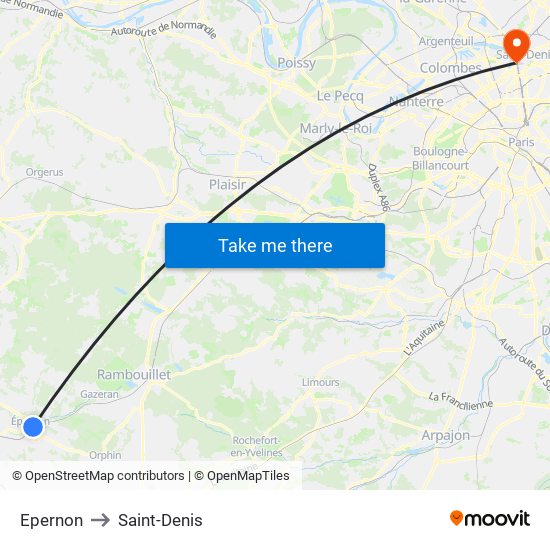 Epernon to Saint-Denis map