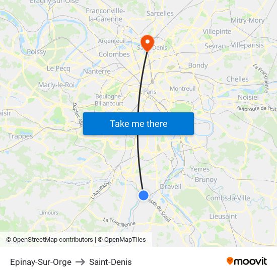 Epinay-Sur-Orge to Saint-Denis map