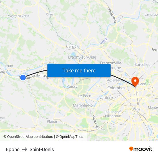 Epone to Saint-Denis map
