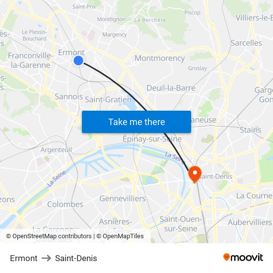 Ermont to Saint-Denis map