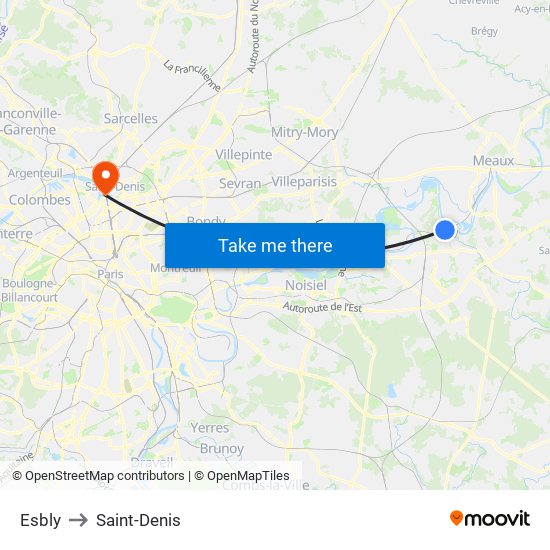 Esbly to Saint-Denis map