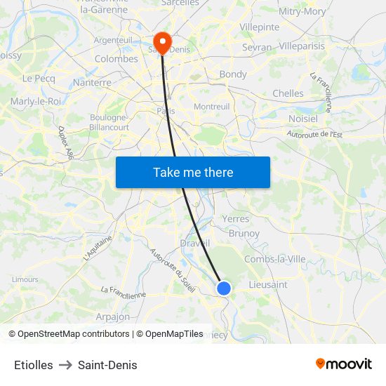 Etiolles to Saint-Denis map