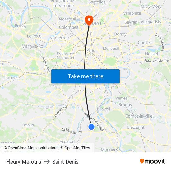 Fleury-Merogis to Saint-Denis map