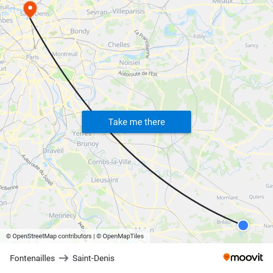 Fontenailles to Saint-Denis map