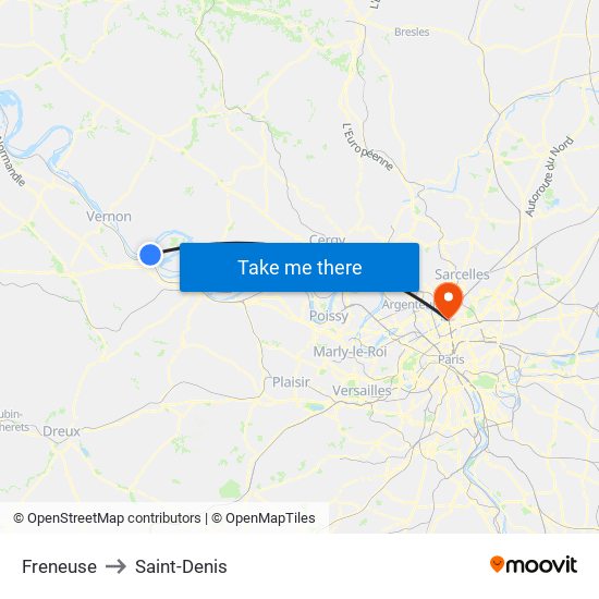 Freneuse to Saint-Denis map