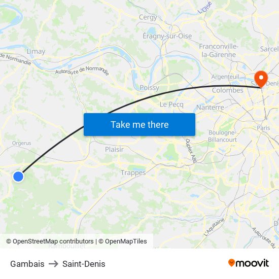 Gambais to Saint-Denis map