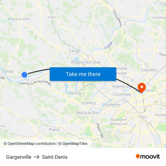 Gargenville to Saint-Denis map