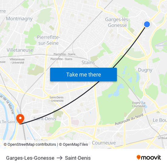 Garges-Les-Gonesse to Saint-Denis map