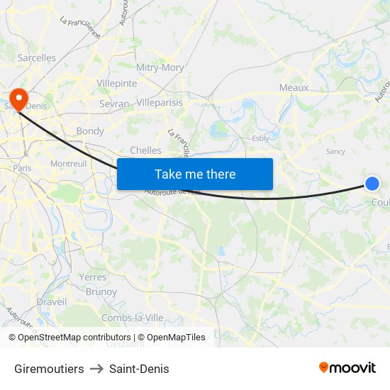 Giremoutiers to Saint-Denis map