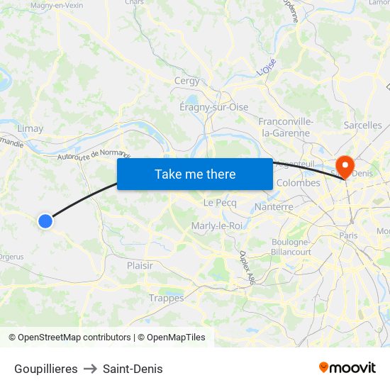 Goupillieres to Saint-Denis map