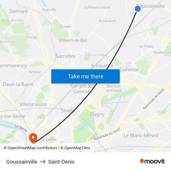 Goussainville to Saint-Denis map