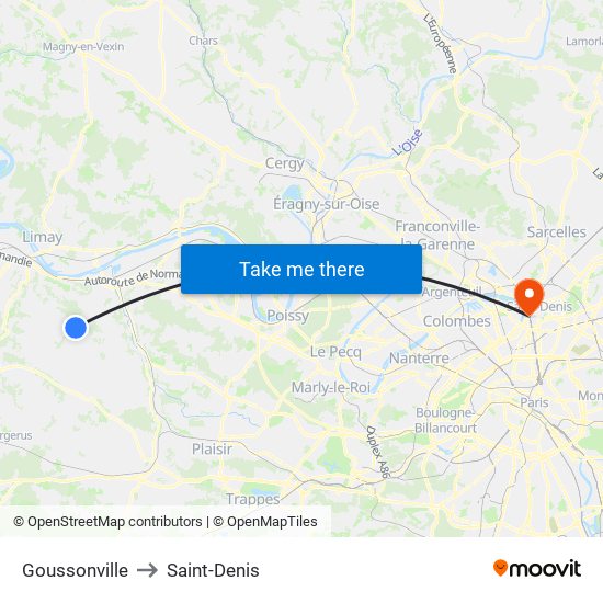 Goussonville to Saint-Denis map