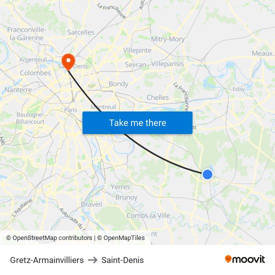 Gretz-Armainvilliers to Saint-Denis map