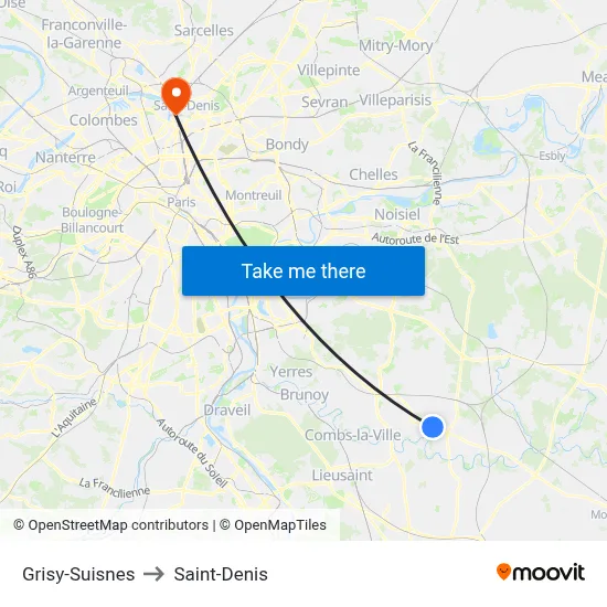 Grisy-Suisnes to Saint-Denis map