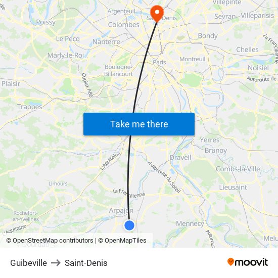 Guibeville to Saint-Denis map