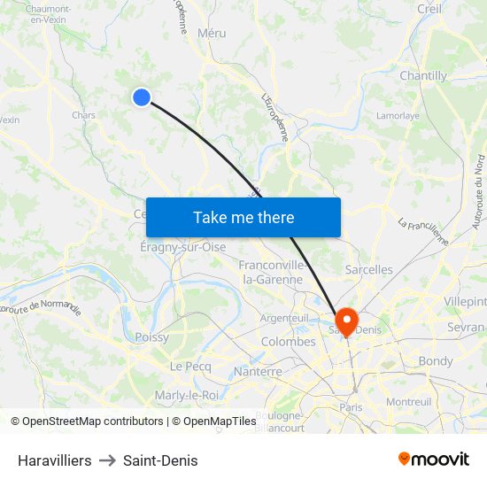 Haravilliers to Saint-Denis map