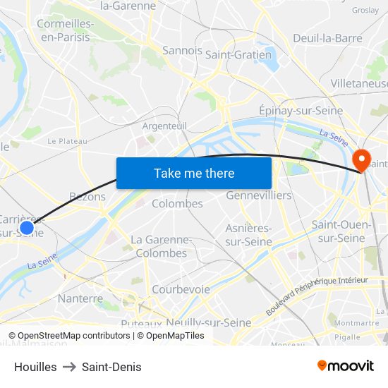 Houilles to Saint-Denis map