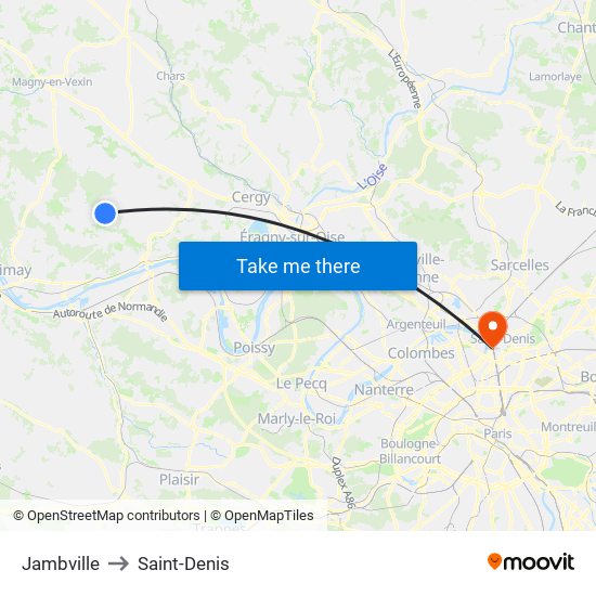 Jambville to Saint-Denis map