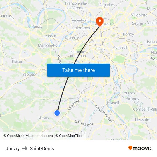 Janvry to Saint-Denis map
