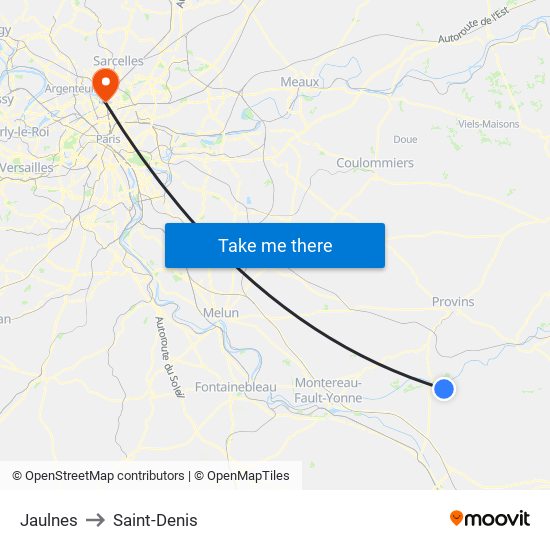 Jaulnes to Saint-Denis map
