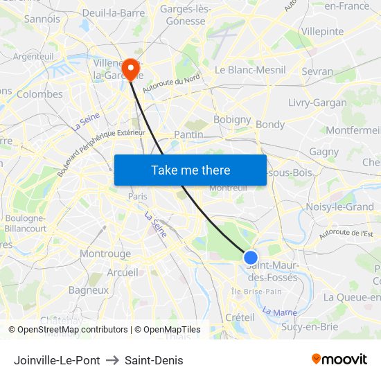 Joinville-Le-Pont to Saint-Denis map