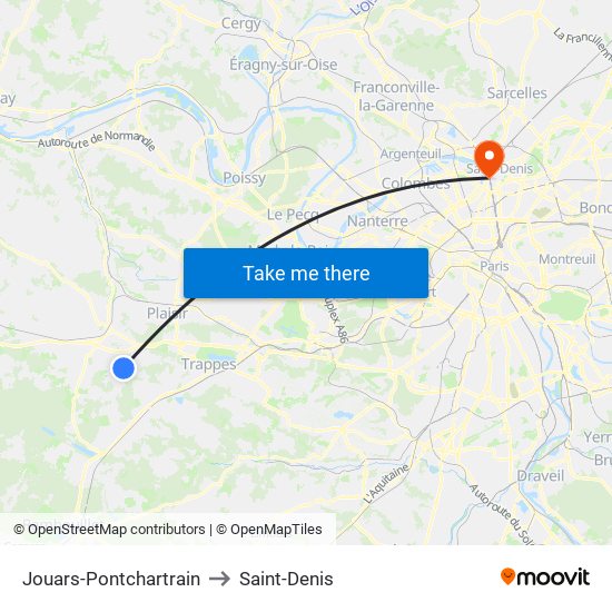 Jouars-Pontchartrain to Saint-Denis map