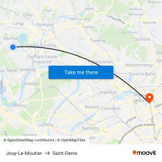 Jouy-Le-Moutier to Saint-Denis map