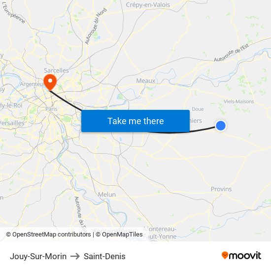 Jouy-Sur-Morin to Saint-Denis map
