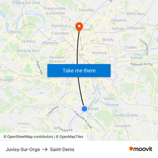 Juvisy-Sur-Orge to Saint-Denis map