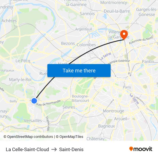 La Celle-Saint-Cloud to Saint-Denis map