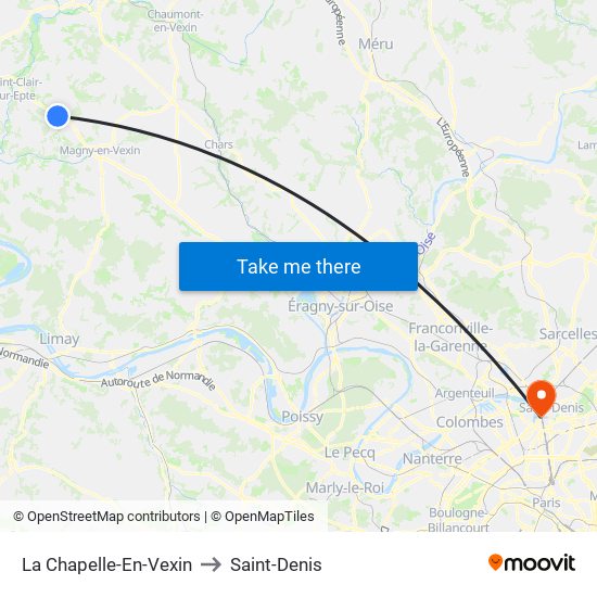 La Chapelle-En-Vexin to Saint-Denis map