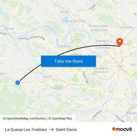 La Queue-Les-Yvelines to Saint-Denis map