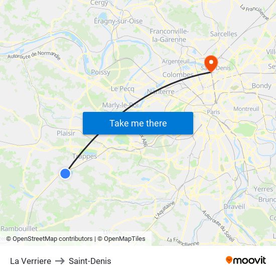 La Verriere to Saint-Denis map