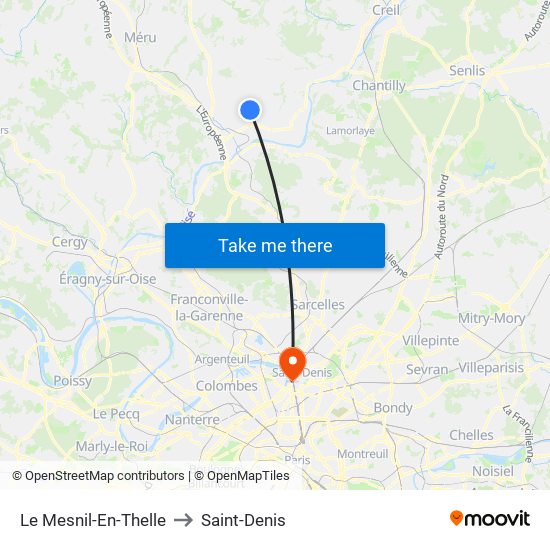 Le Mesnil-En-Thelle to Saint-Denis map