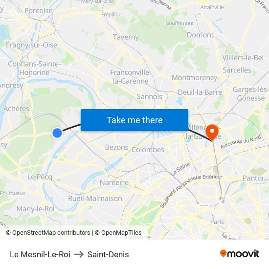 Le Mesnil-Le-Roi to Saint-Denis map