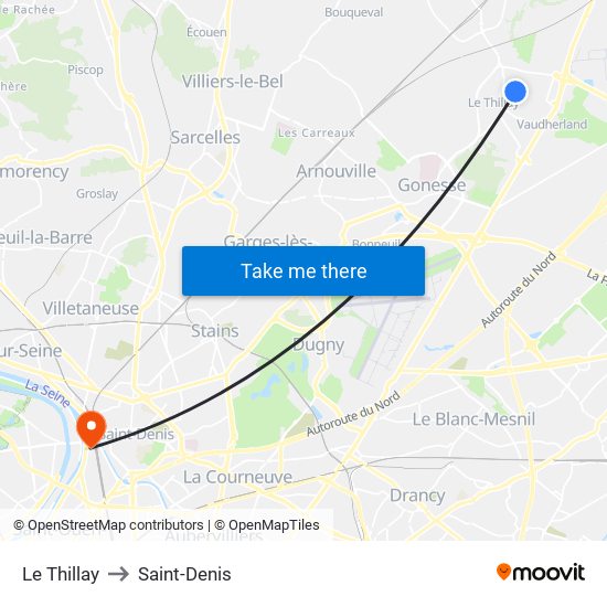 Le Thillay to Saint-Denis map
