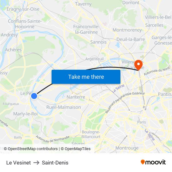Le Vesinet to Saint-Denis map