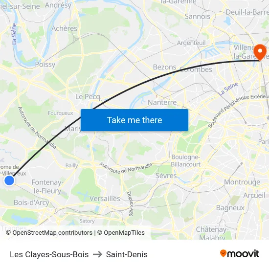 Les Clayes-Sous-Bois to Saint-Denis map