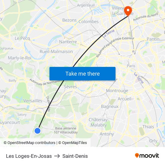Les Loges-En-Josas to Saint-Denis map