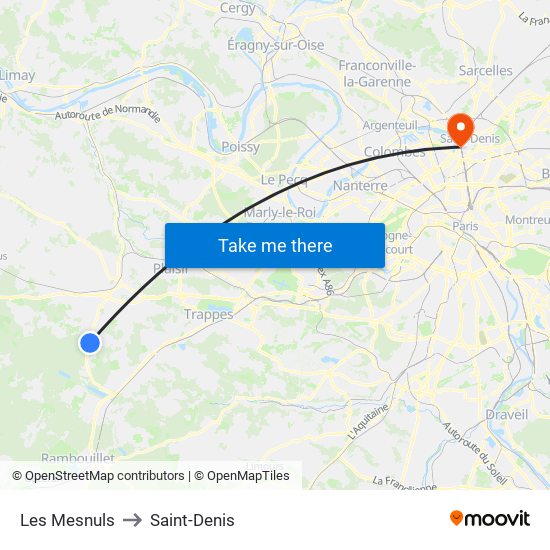 Les Mesnuls to Saint-Denis map