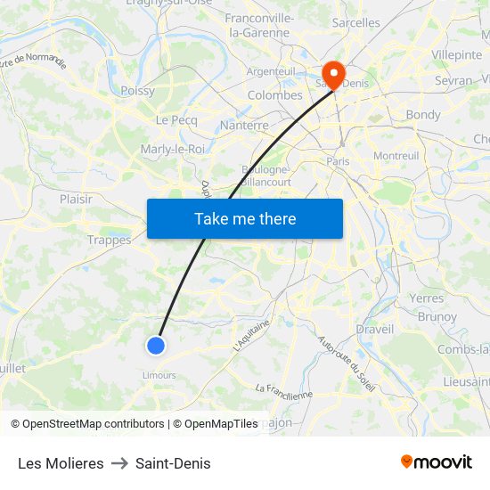 Les Molieres to Saint-Denis map